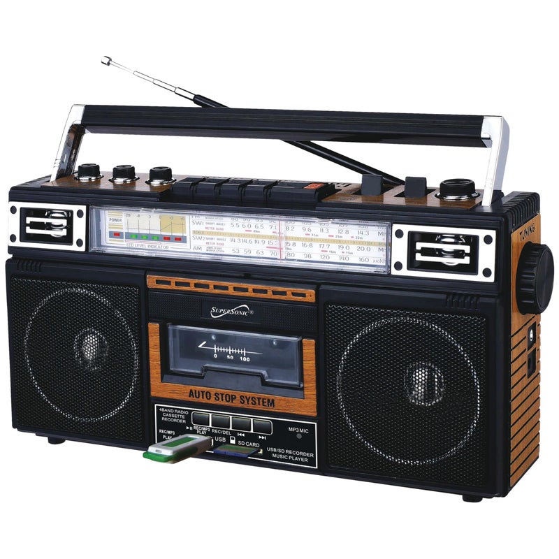 SUPERSONIC راديو وكاسيت سوبر سونيك SC-3201BT 4 نطاقات ومكبر صوت بلوتوث، راديو AM/FM/SW مع تشغيل MP3، USB وبطاقة SD، 3 نطاق EQ ومدخل سماعة - Image 5