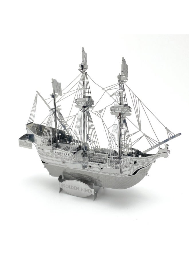Ancient sailing ship metal 3D jigsaw puzzle,3D retro ship model DIY kit, collectible nautical model, high-difficulty DIY assembly desktop decoration - Image 2