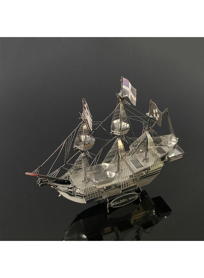 Ancient sailing ship metal 3D jigsaw puzzle,3D retro ship model DIY kit, collectible nautical model, high-difficulty DIY assembly desktop decoration - Image 4