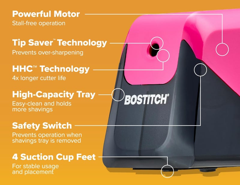 Bostitch Office Battery Pencil Sharpener, 4X Longer Cutter Life, Tip Saver Technology, Pink - Image 5