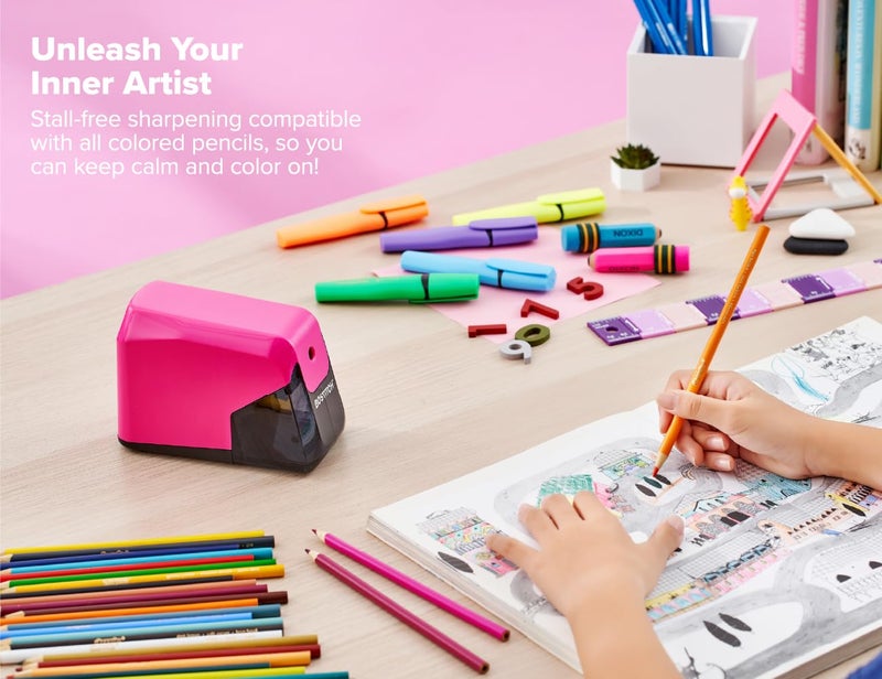 Bostitch Office Battery Pencil Sharpener, 4X Longer Cutter Life, Tip Saver Technology, Pink - Image 4