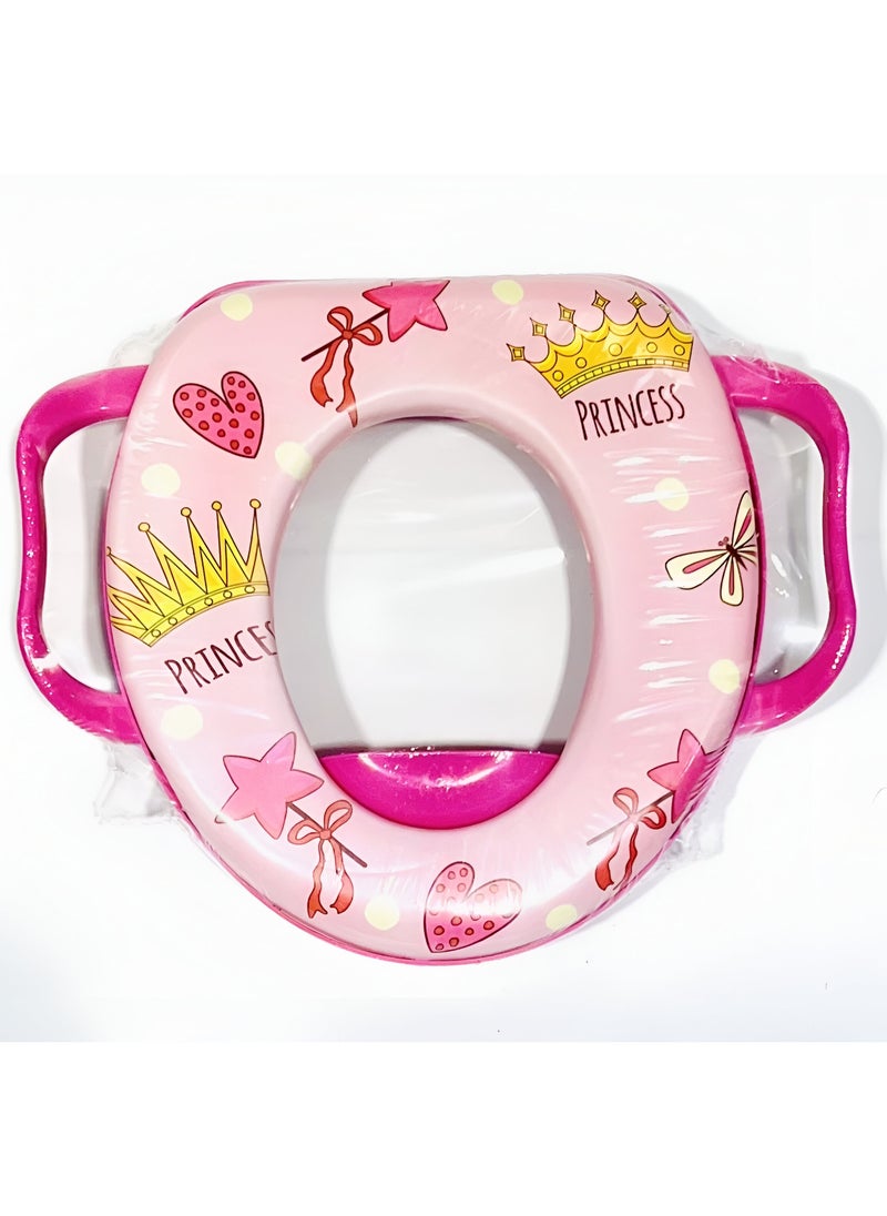 VIO - Cushioned Children Toilet Seat Baby Toddler Child Kids Adapter Toilet Seat with Handles Potty Training Seat for Western Toilet for Boys and Girls Fits Round and Oval Toilets Printed - Image 1