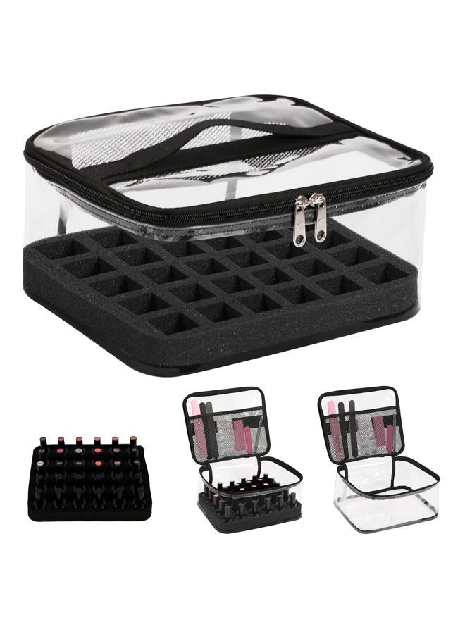 BELOVING Clear Nail Polish Organizer Bag Holds 30 Bottles PVC Nail Polish Case See-Through Nail Supplies with Manicure Tools Storage Sections, Portable Travel Nail Tech Carrying Bag for Storage Display (Black) - Image 1