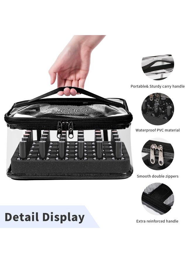 BELOVING Clear Nail Polish Organizer Bag Holds 30 Bottles PVC Nail Polish Case See-Through Nail Supplies with Manicure Tools Storage Sections, Portable Travel Nail Tech Carrying Bag for Storage Display (Black) - Image 4