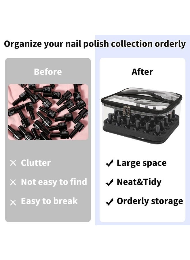 BELOVING Clear Nail Polish Organizer Bag Holds 30 Bottles PVC Nail Polish Case See-Through Nail Supplies with Manicure Tools Storage Sections, Portable Travel Nail Tech Carrying Bag for Storage Display (Black) - Image 3
