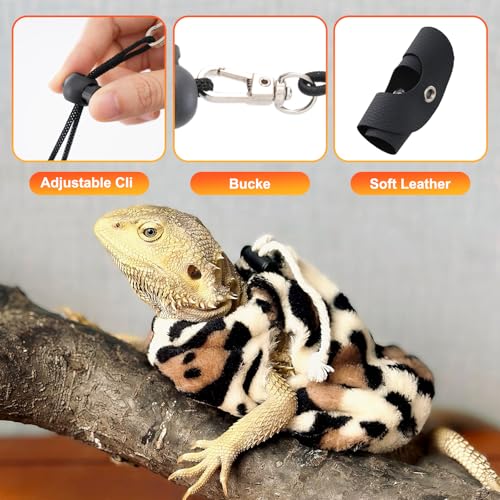 Kiiocwev Bearded Dragon Lizard Leash Harness 3-Piece Set,Reptile Small Pet Backpack,3 Size Pack Adjustable Bearded Dragon Harness and Soft Comfortable Lizard Vest -Leopard Pattern - Image 4