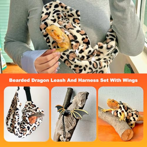 Kiiocwev Bearded Dragon Lizard Leash Harness 3-Piece Set,Reptile Small Pet Backpack,3 Size Pack Adjustable Bearded Dragon Harness and Soft Comfortable Lizard Vest -Leopard Pattern - Image 5