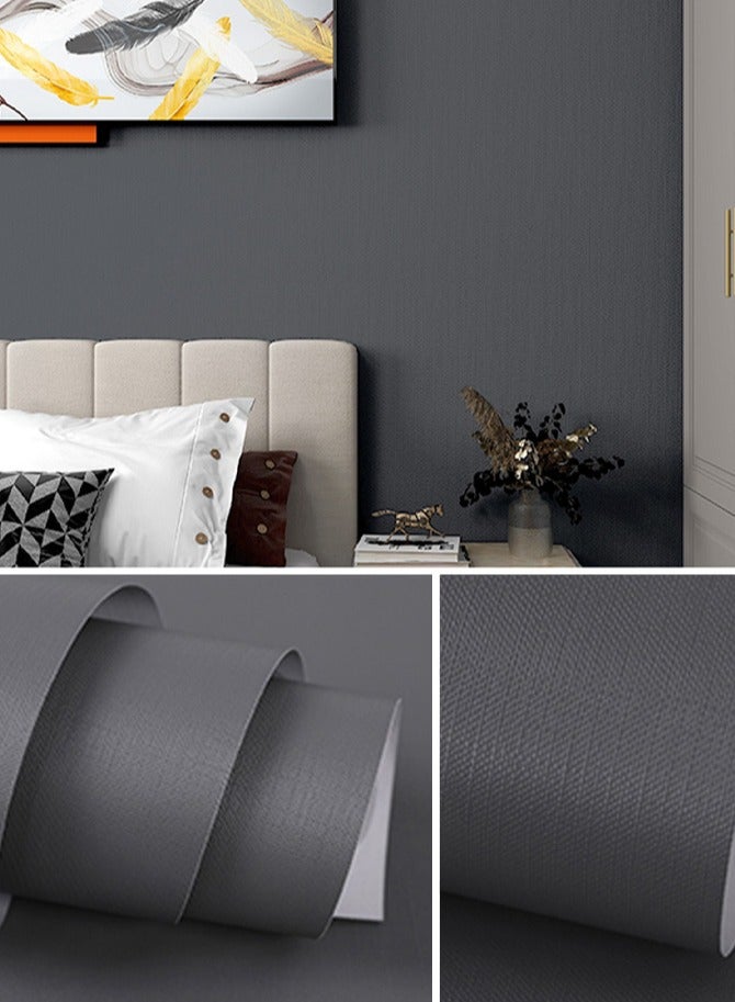 نوايوو ورق جدران قابل للتقشير واللصق، 40 سم × 10 م، ورق جدران لاصق مقاوم للماء، ورق جدران ذاتي اللصق، لفافة فينيل لتزيين الجدران والمطبخ وغرفة النوم (رمادي غامق) - Image 1