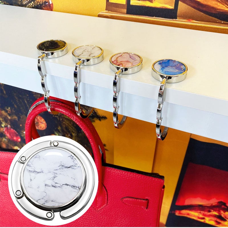 Round Gel Dropping Marble Women'S Wallet Hook Foldable Movable Carry-On Bag Hanger Bag Hook - Image 3