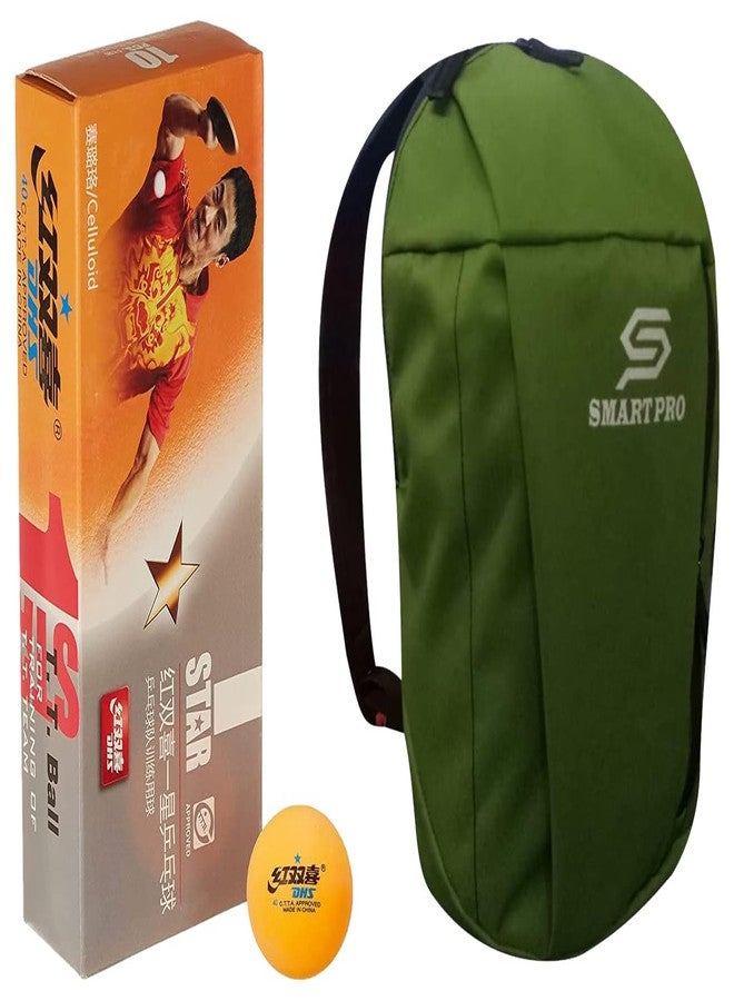 دي إتش أس كرة تنس الطاولة DHS 40 مم، نجمة واحدة، برتقالية (علبة من 10 قطع)، 20 قطعة مع غطاء Smart PRO TT خاص، أخضر سريع - Image 1