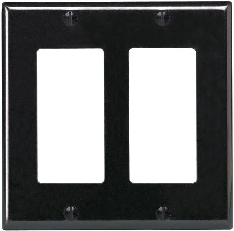 Leviton 80409-E 2-Gang Decora Standard Size Wall Plate, Smooth Black Finish - Image 1