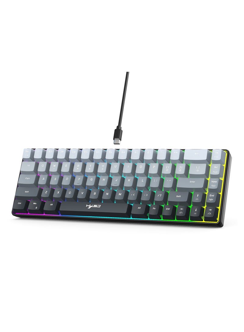 إتش إكس إس جيه لوحة مفاتيح ألعاب V200 ثنائية الألوان متدرجة الألوان، 68 مفتاحًا سلكيًا بإضاءة RGB، مفتاح ميكانيكي ملمس، لأجهزة الكمبيوتر الشخصية والكمبيوتر المحمول، لوحة مفاتيح صغيرة - Image 1