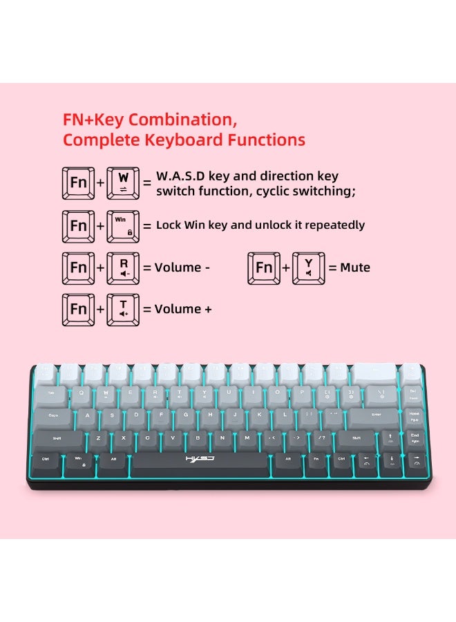إتش إكس إس جيه لوحة مفاتيح ألعاب V200 ثنائية الألوان متدرجة الألوان، 68 مفتاحًا سلكيًا بإضاءة RGB، مفتاح ميكانيكي ملمس، لأجهزة الكمبيوتر الشخصية والكمبيوتر المحمول، لوحة مفاتيح صغيرة - Image 5