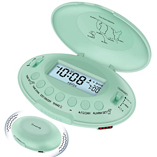 DreamSky Vibrating Alarm Clock for Heavy Sleepers - Auto Set Bed Shaker Alarm Clock Under Pillow for Hearing Impaired, Bedroom, Travel, Rechargeable Battery Operated, Cordless, Auto DST, LCD Backlight - Image 5