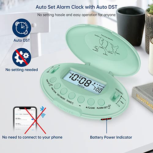 DreamSky Vibrating Alarm Clock for Heavy Sleepers - Auto Set Bed Shaker Alarm Clock Under Pillow for Hearing Impaired, Bedroom, Travel, Rechargeable Battery Operated, Cordless, Auto DST, LCD Backlight - Image 3