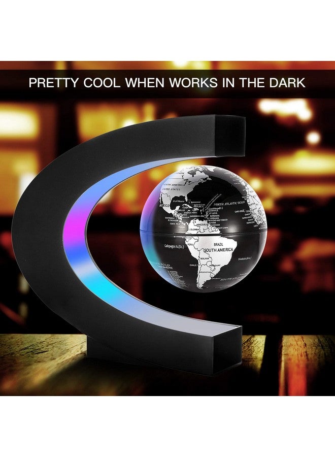 جريسوس خريطة العالم العائمة المغناطيسية مع قاعدة على شكل حرف C، كرة أرضية عائمة مع أضواء LED، هدية رائعة للآباء والطلاب والمعلمين والأصدقاء في العمل وعيد الميلاد لتزيين المكتب (أسود) - Image 2