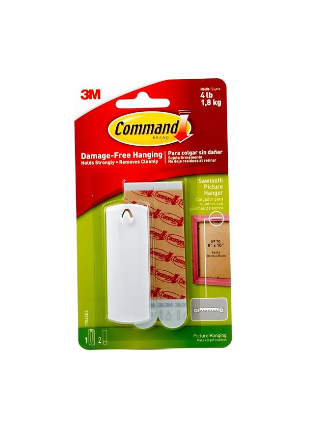 Command Wire Backed Large Picture Hanger Holds 2.2 Kg Each Hook White Color Organize Decoration No Tools Holds Strongly Damage Free Hanging 1 Hanger Plus 2 Strips/Pack - Image 1