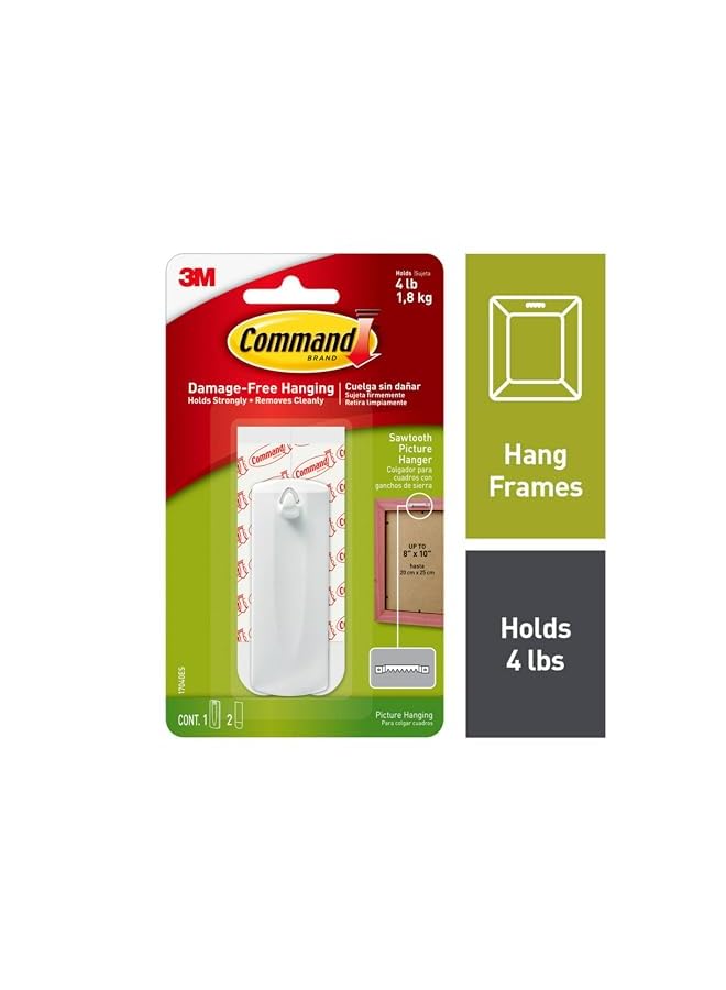 Command Wire Backed Large Picture Hanger Holds 2.2 Kg Each Hook White Color Organize Decoration No Tools Holds Strongly Damage Free Hanging 1 Hanger Plus 2 Strips/Pack - Image 2