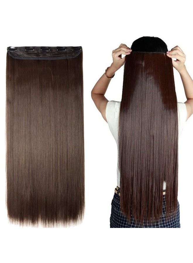 Ekan 5 مشابك لتمديد الشعر للنساء والفتيات - تمديدات شعر مستقيمة (26 بوصة بني داكن) عبوة من 1 - Image 2