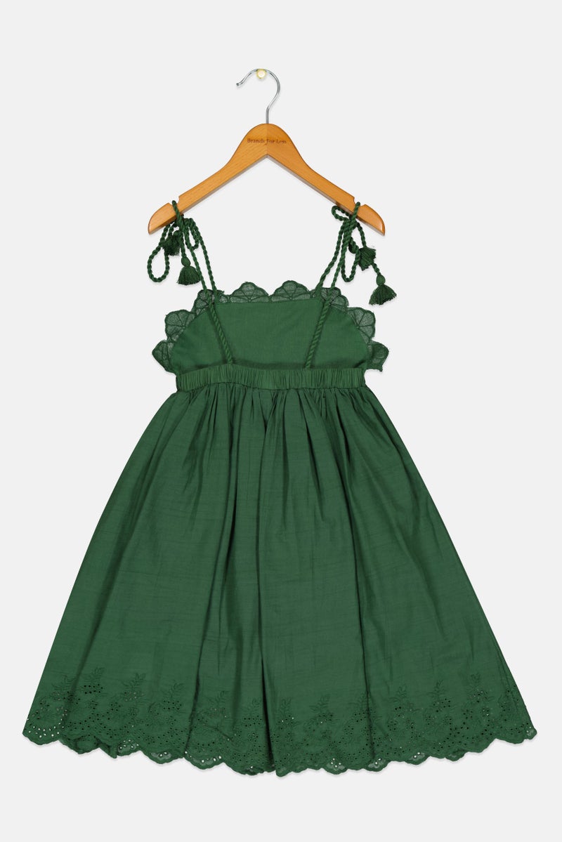 MISS Toddlers Girl Pleated Dress, Dark Green - Image 2