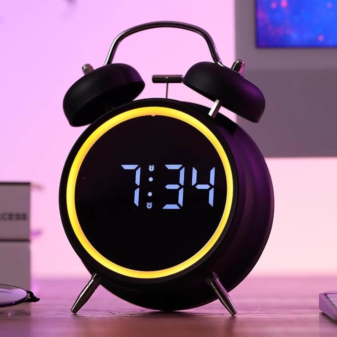 ALARM CLOCK RECHARGABLE DIGITAL ALARM CLOCK TWIN BELL NIGHT LIGHT BATTERY OPERATED METAL ALARM CLOCK BEDSIDE ALARM CLOCK FOR PEOPLE WHO SLEEP HARD BLACK
