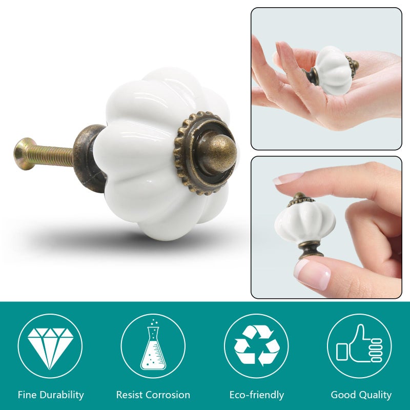 Seimneire 12pcs White Vintage Ceramic Cabinet Knobs, Dresser Drawer Door Pulls with Mounting Screws - Image 4