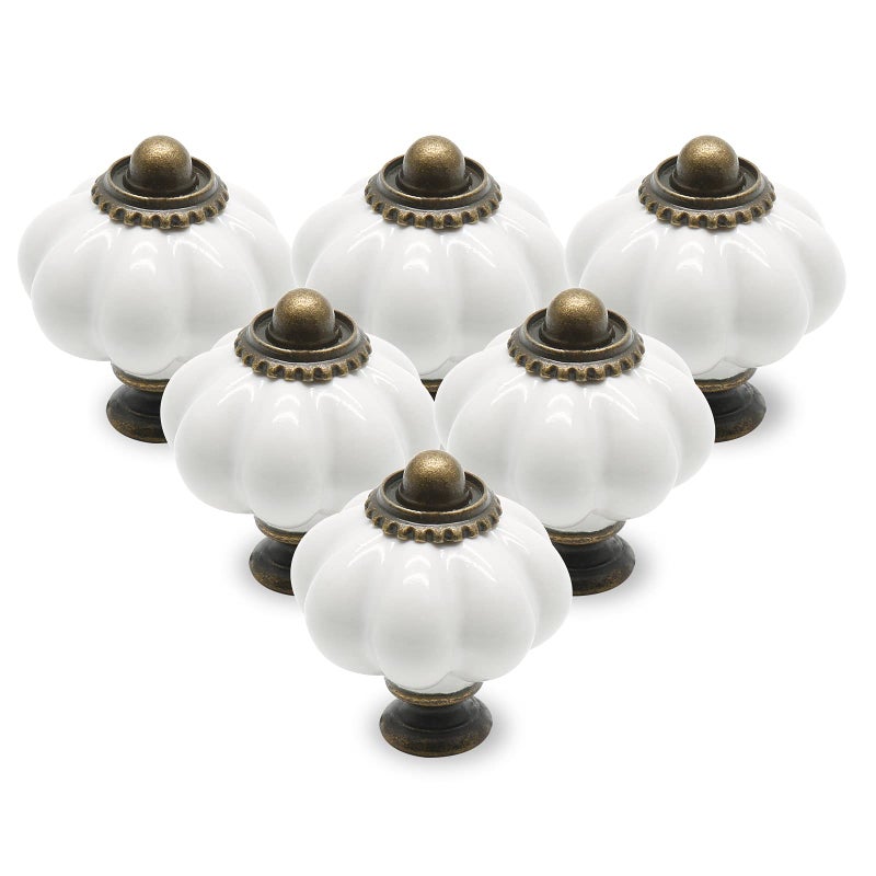 Seimneire 12pcs White Vintage Ceramic Cabinet Knobs, Dresser Drawer Door Pulls with Mounting Screws - Image 1
