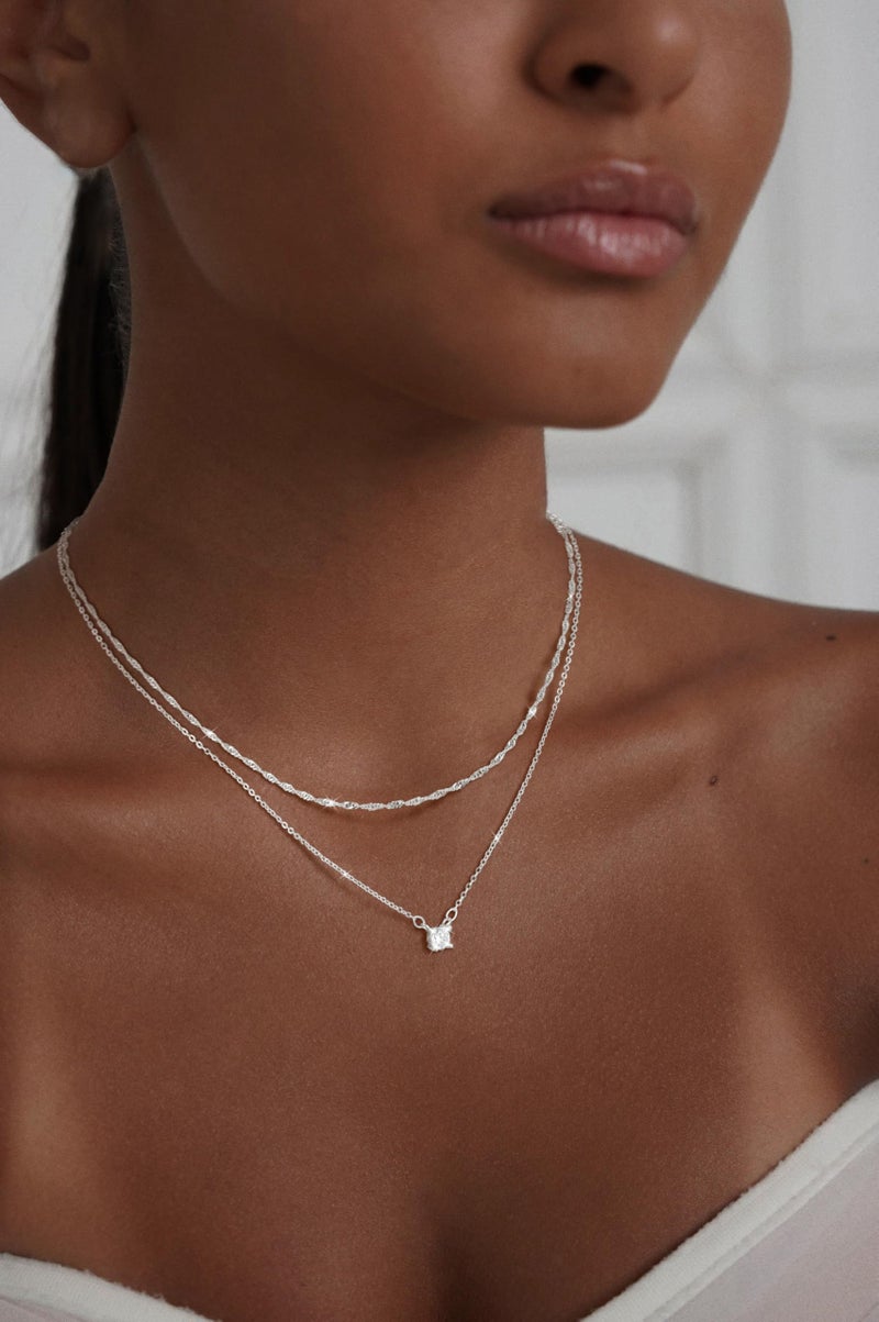 Pancert Layered Silver Necklace for Women Sterling Silver Plated Necklace Diamond Choker Necklace Set Simple Silver Jewelry for Women Stack Dainty CZ Charm Trendy Jewelry Accessories - Image 2