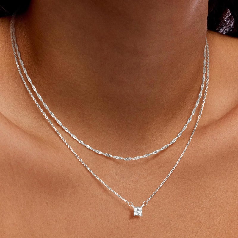 Pancert Layered Silver Necklace for Women Sterling Silver Plated Necklace Diamond Choker Necklace Set Simple Silver Jewelry for Women Stack Dainty CZ Charm Trendy Jewelry Accessories - Image 3