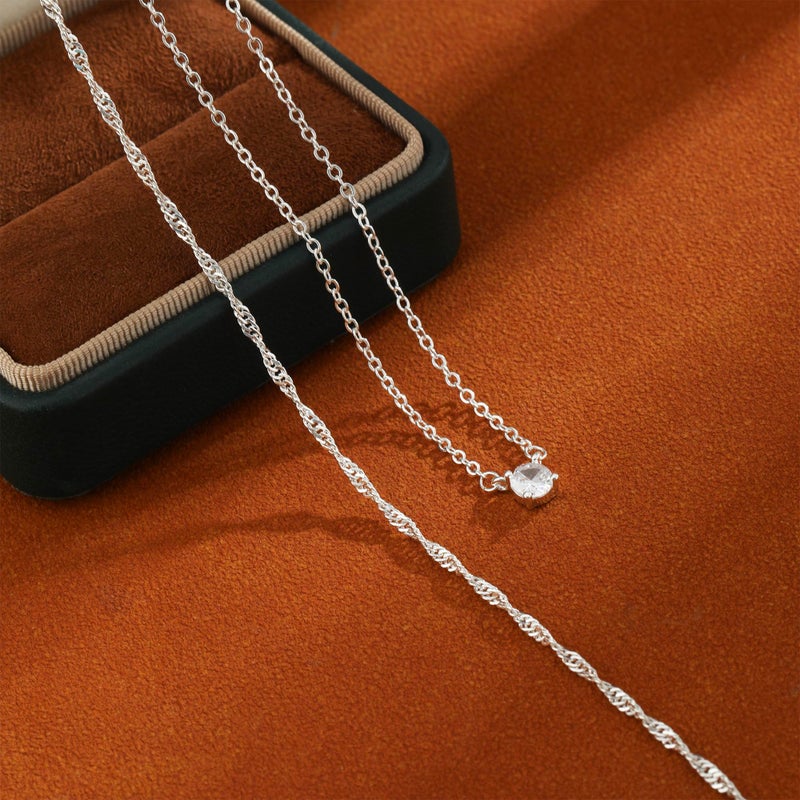 Pancert Layered Silver Necklace for Women Sterling Silver Plated Necklace Diamond Choker Necklace Set Simple Silver Jewelry for Women Stack Dainty CZ Charm Trendy Jewelry Accessories - Image 4
