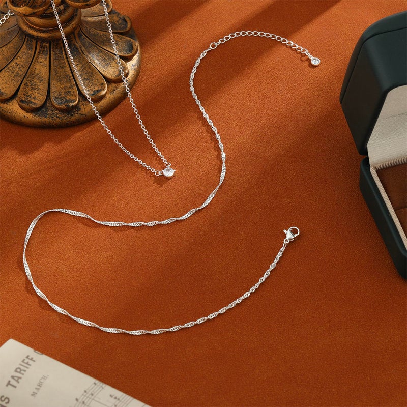 Pancert Layered Silver Necklace for Women Sterling Silver Plated Necklace Diamond Choker Necklace Set Simple Silver Jewelry for Women Stack Dainty CZ Charm Trendy Jewelry Accessories - Image 5