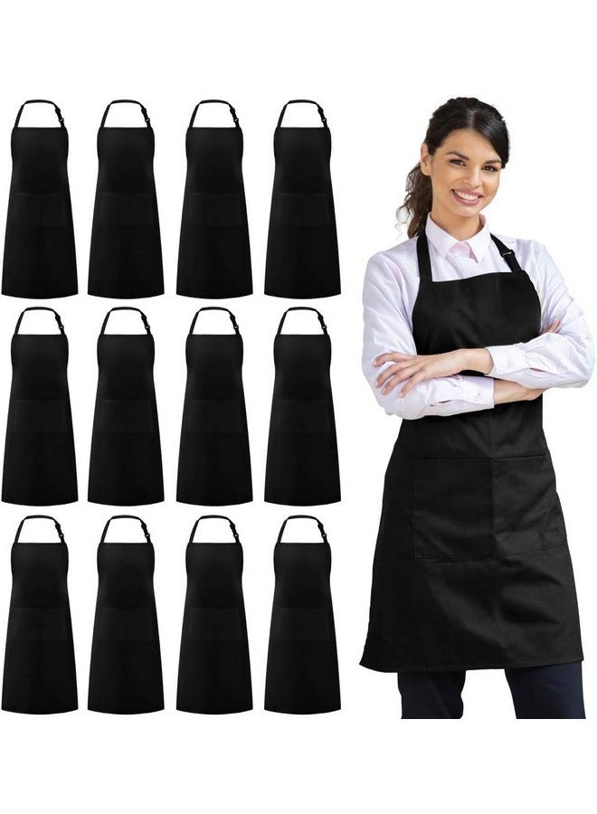 KBNBJ 12 Pack Bib Apron, Unisex Aprons Adjustable Waterdrop Resistant with 2 Pockets Cooking Kitchen Apron for Chef, BBQ Drawing Apron Bulk (BLACK) - Image 1