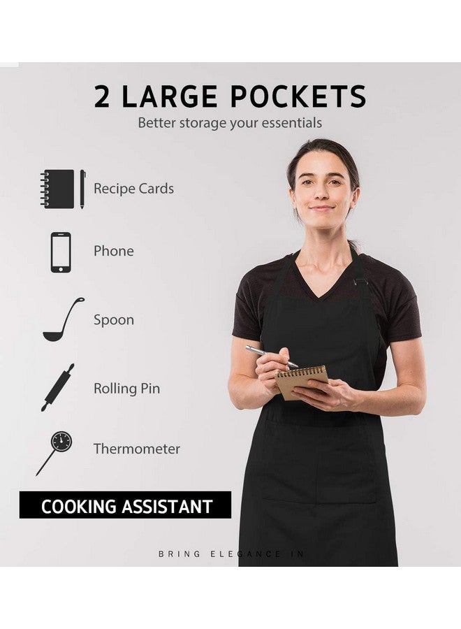 KBNBJ 12 Pack Bib Apron, Unisex Aprons Adjustable Waterdrop Resistant with 2 Pockets Cooking Kitchen Apron for Chef, BBQ Drawing Apron Bulk (BLACK) - Image 4