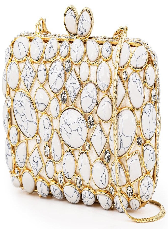 MOSSMON Turquoise Crystal Evening Clutch Bag Elegant Bride Wedding Party Purse for Women - Image 1