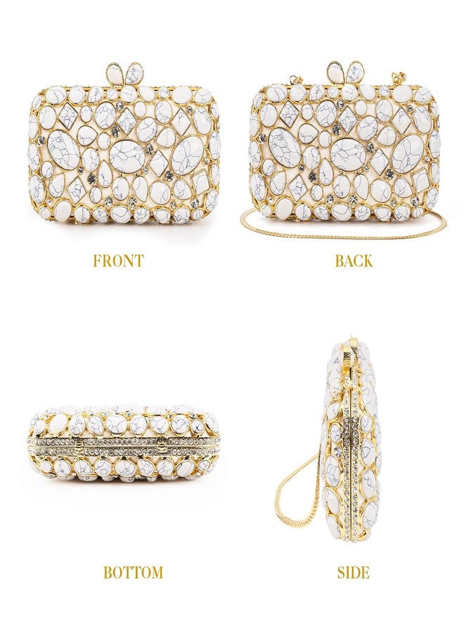 MOSSMON Turquoise Crystal Evening Clutch Bag Elegant Bride Wedding Party Purse for Women - Image 4