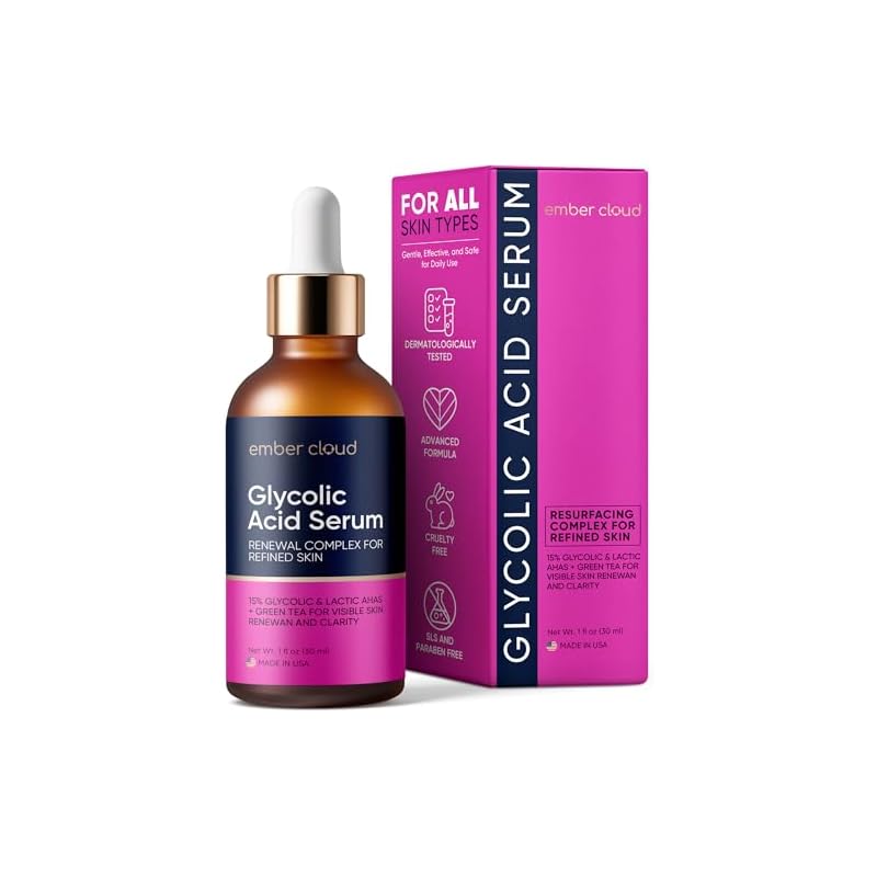 Glycolic Acid Serum for Face 15% (1 Oz) - Advanced Formula to Support Skin Radiance, Addressing Uneven Tone & Fine Lines