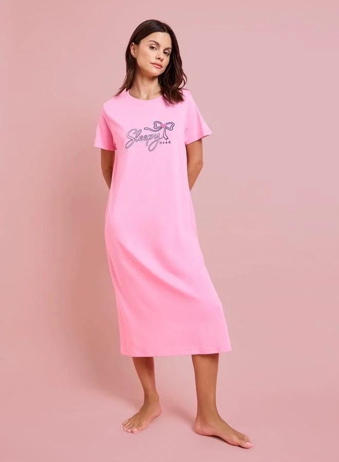 ستايلي Pack of 2 - Bow Print Graphic Print Sleep T-Shirt Dress