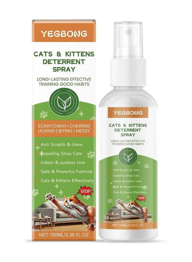 YEGBONG Natural Cat Deterrent Spray - 100ml No-Scratch Formula, Furniture Protector with Plant-Based Ingredients, Training Aid to Keep Cats Off Counters/Couches (Indoor Use, Unscented) - Image 1