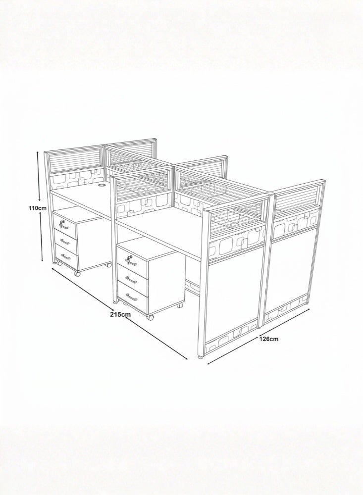 Karnak Neeya 4 Person Office Workstation Desk with Privacy Screen & Storage Drawers Computer Table for Office & Home (Walnut) - Image 2