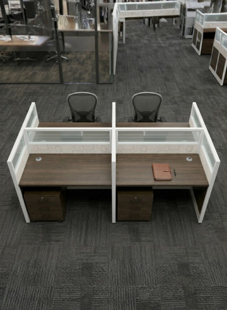 Karnak Neeya 4 Person Office Workstation Desk with Privacy Screen & Storage Drawers Computer Table for Office & Home (Walnut) - Image 3