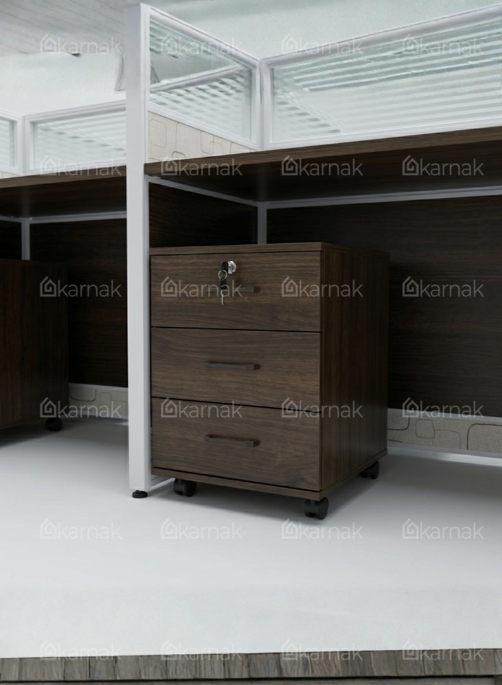 Karnak Neeya 4 Person Office Workstation Desk with Privacy Screen & Storage Drawers Computer Table for Office & Home (Walnut) - Image 5