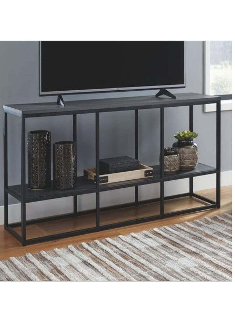 هاوس ون طاولة تلفزيون | خزانة تلفزيون MDF حديثة مع رفوف معدن مناسبة لأثاث غرفة المعيشة - أسود - 140x20x90 سم - Image 1
