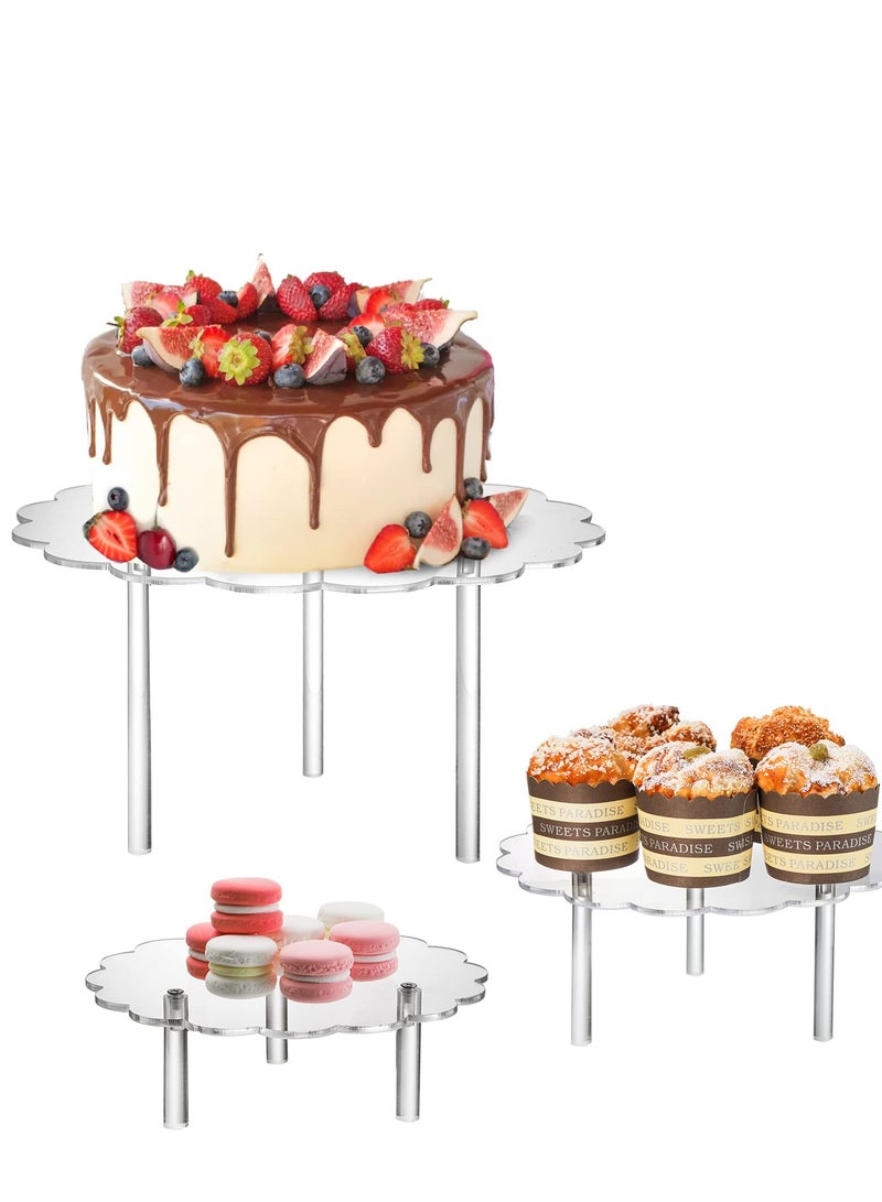 KASTWAVE 3 PCS Acrylic Cake Stands, Clear Flower Shape Cake Stands, Countertop Dessert Display Riser, Cupcake Display Stand Holder, Suitable for Wedding, Bakery, Birthday Party - Image 1