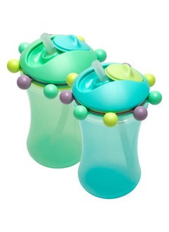melii Pack Of 2 Abacus Straw Sippy Cup, Turquoise And Green  - Image 1