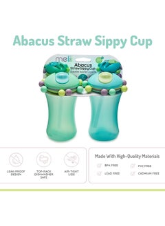 melii Pack Of 2 Abacus Straw Sippy Cup, Turquoise And Green  - Image 3