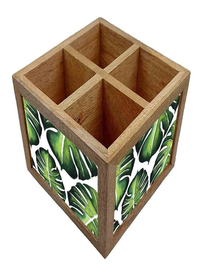 Nutcase Wooden Cutlery Stand Holder Silverware Caddy Spoons Forks Knives Organizer for Dining Table & Kitchen -Made in India-Spoons NOT Included - Monstera - Image 2