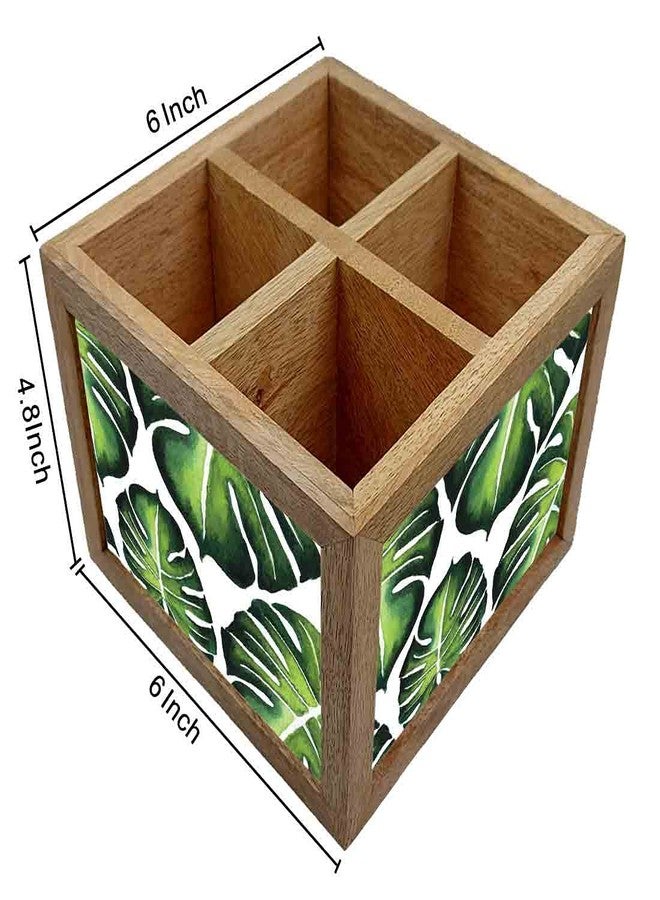 Nutcase Wooden Cutlery Stand Holder Silverware Caddy Spoons Forks Knives Organizer for Dining Table & Kitchen -Made in India-Spoons NOT Included - Monstera - Image 4