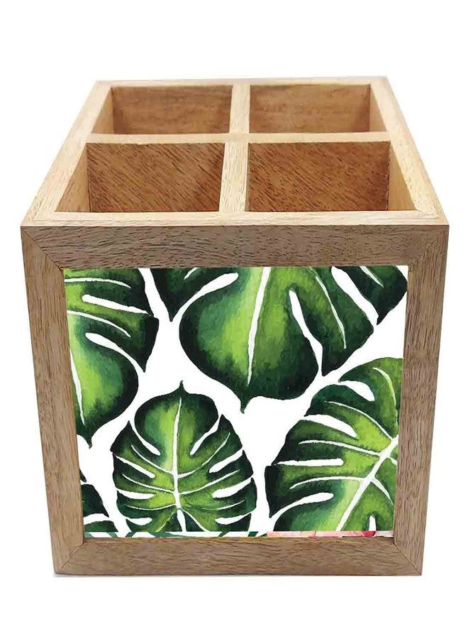 Nutcase Wooden Cutlery Stand Holder Silverware Caddy Spoons Forks Knives Organizer for Dining Table & Kitchen -Made in India-Spoons NOT Included - Monstera - Image 3