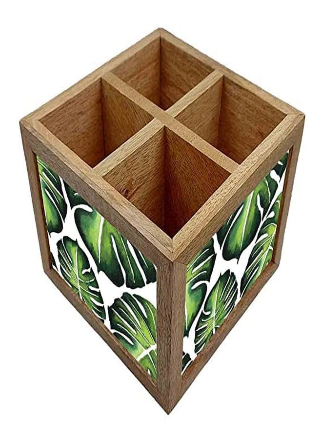 Nutcase Wooden Cutlery Stand Holder Silverware Caddy Spoons Forks Knives Organizer for Dining Table & Kitchen -Made in India-Spoons NOT Included - Monstera - Image 1