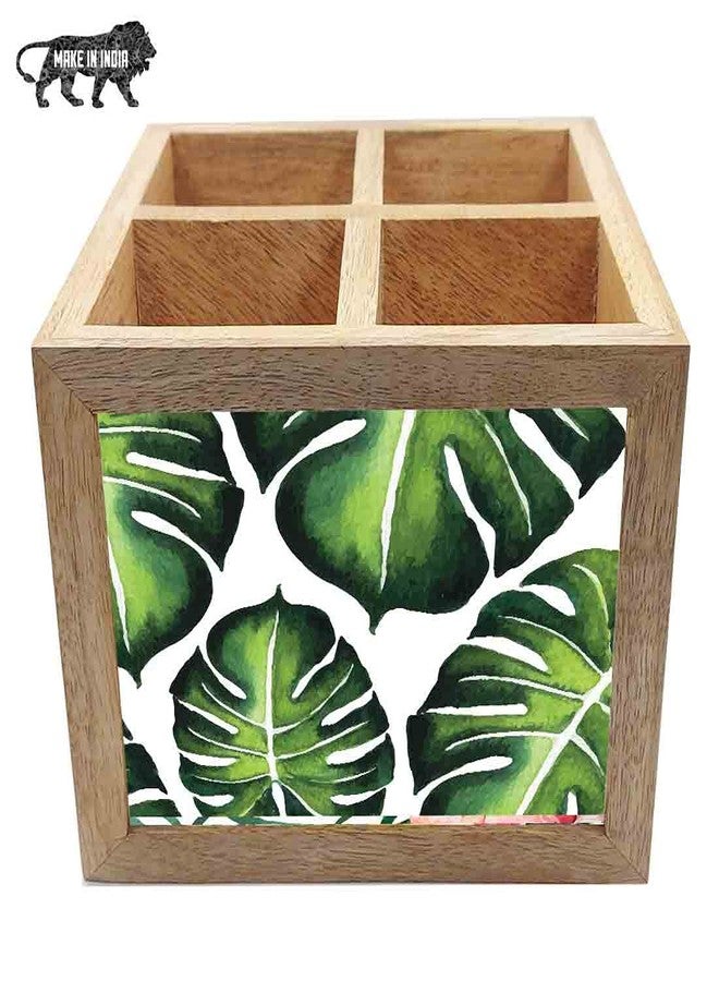 Nutcase Wooden Cutlery Stand Holder Silverware Caddy Spoons Forks Knives Organizer for Dining Table & Kitchen -Made in India-Spoons NOT Included - Monstera - Image 5